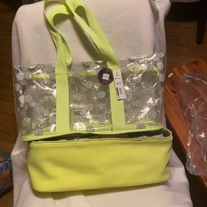 NWT beautiful neon & daises beach bag & cooler